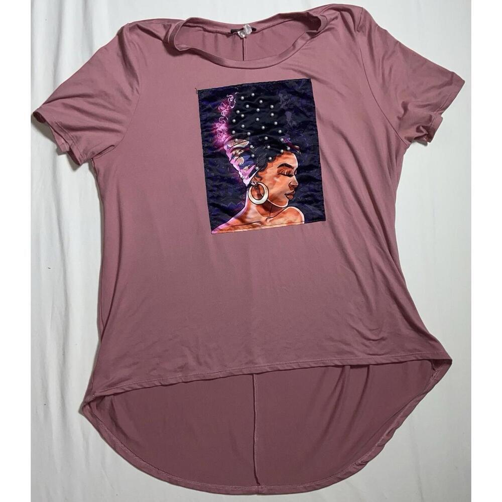 Minette Black African American Woman Womens Pink Short Sleeve Blouse T-Shirt 2x